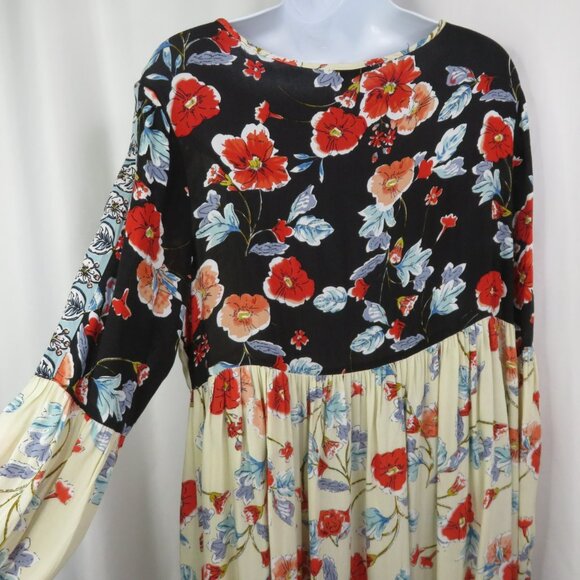 Patrons of Peace Peasant Dress Size L Floral  Boho Flowy Flounce Hem Red Black - Picture 10 of 14